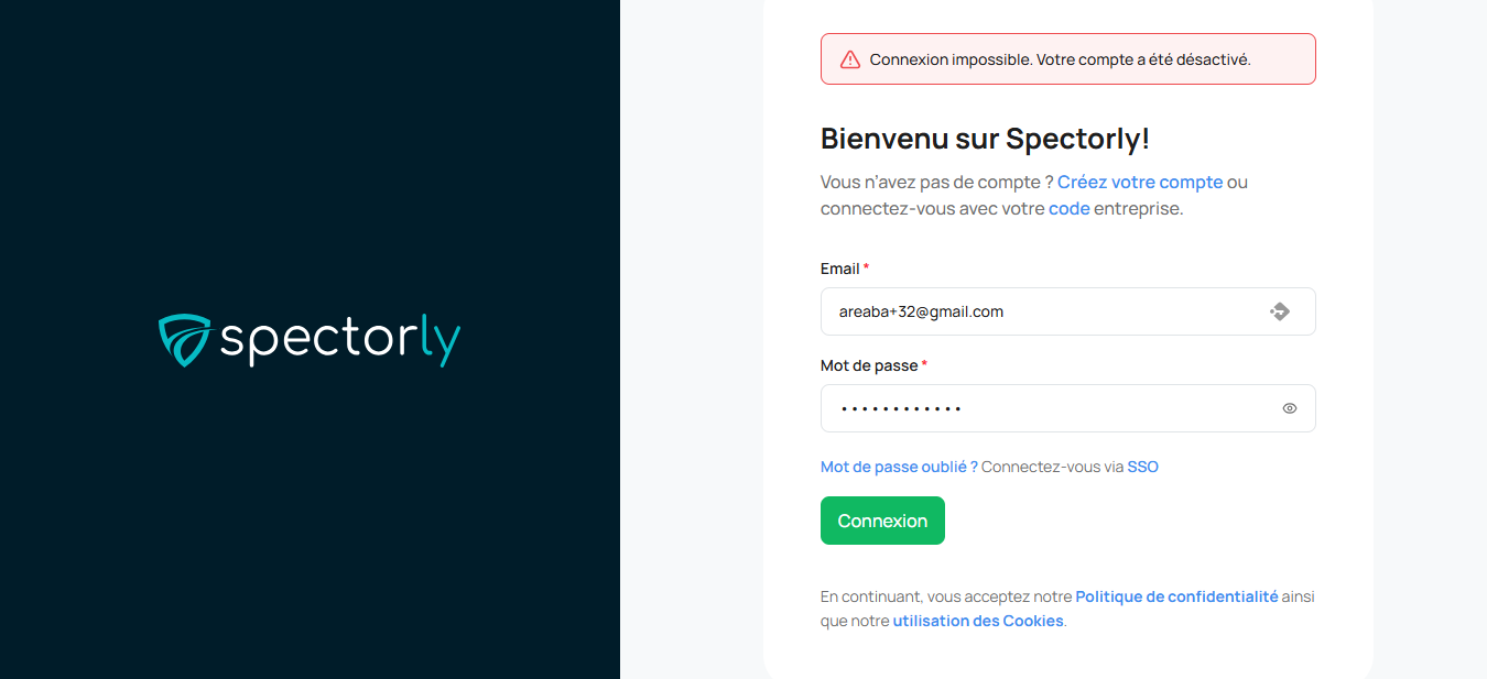 Message d'erreur — Compte suspendu après 3 tentatives
