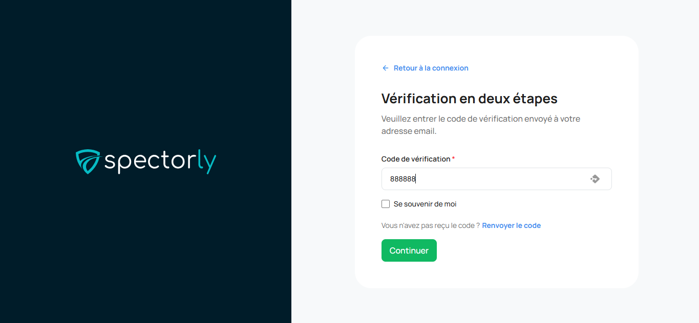 Saisie du code OTP reçu par email