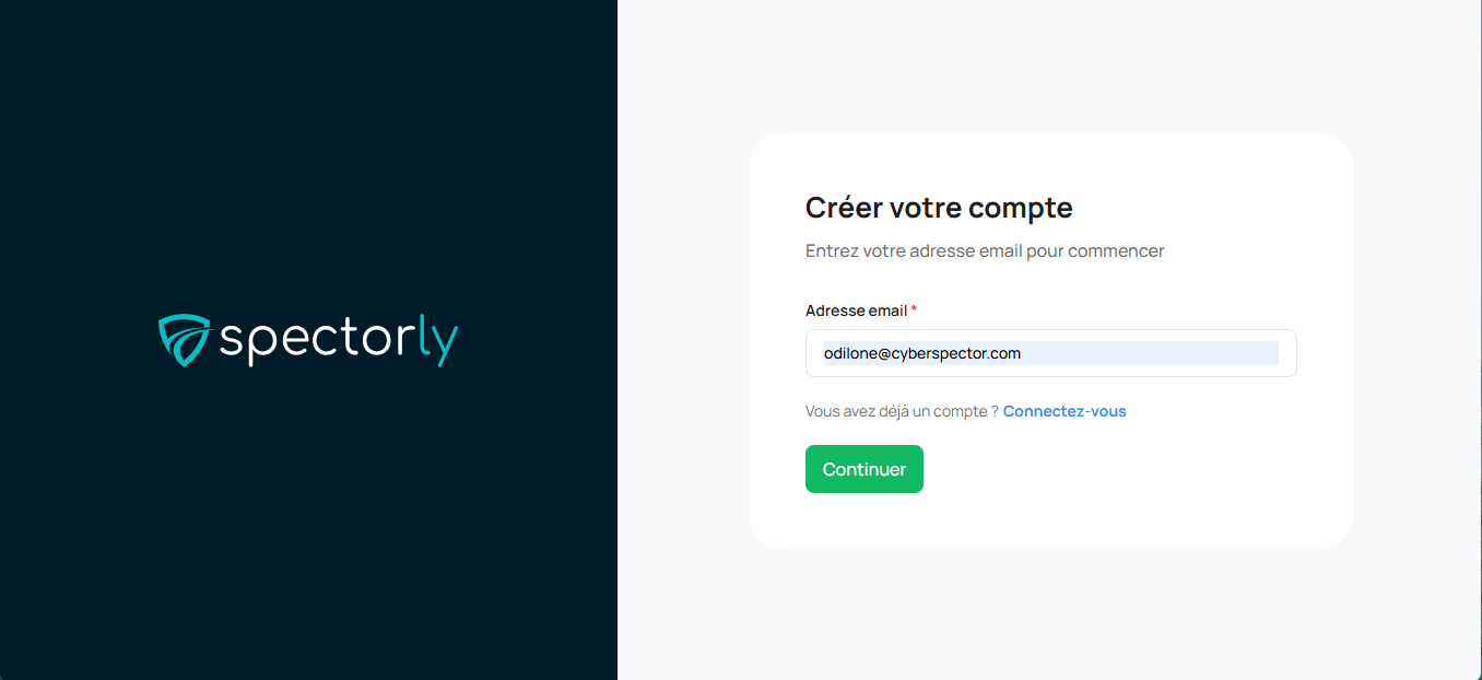 Formulaire de création de compte — saisie email