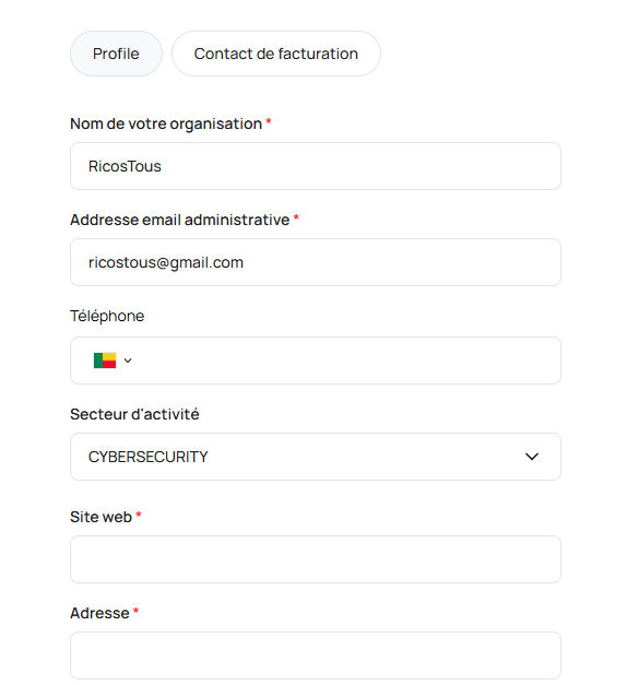 Onglet Entreprise — informations générales