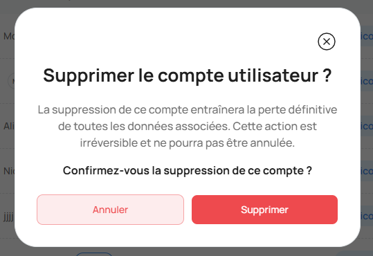 Fenêtre de confirmation de suppression