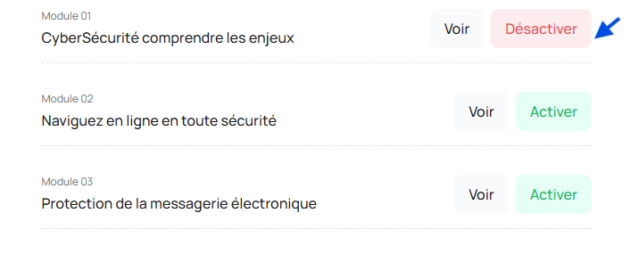 Bibliothèque de modules — Préférences > Modules
