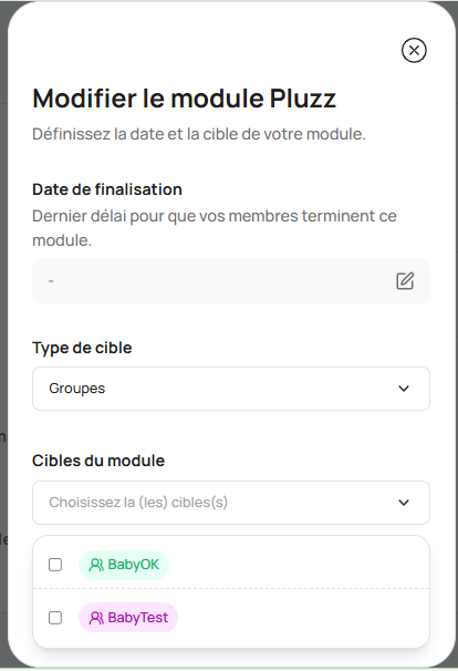 Popup d'assignation Pluzz — ciblage + date de finalisation