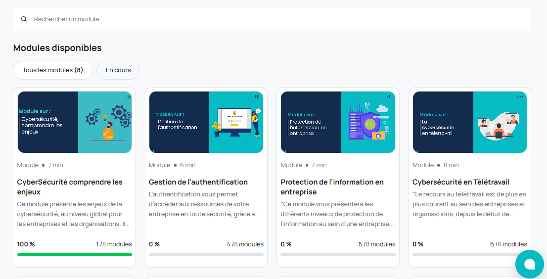 Liste des modules de sensibilisation