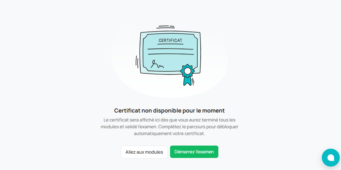 Menu Mon certificat — état vide